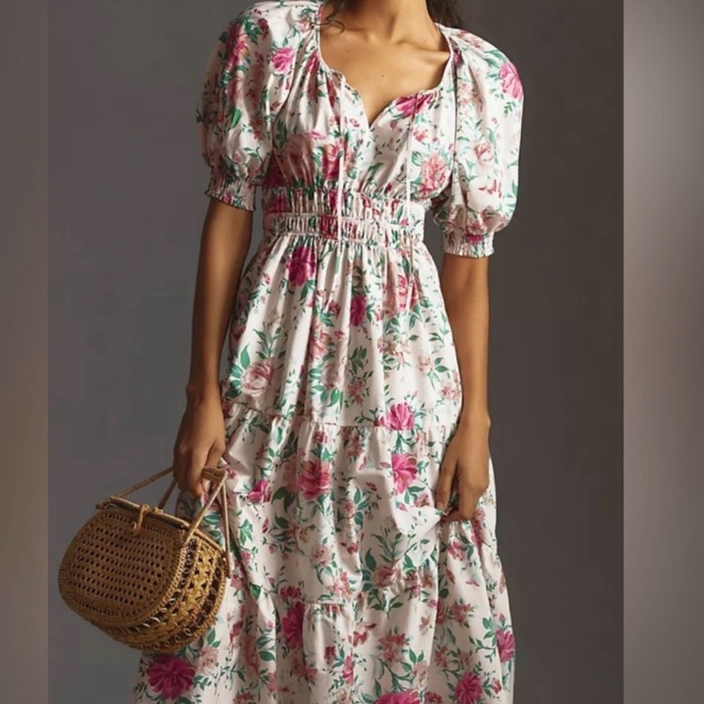 Anthropologie The Somerset Maxi Puff Sleeve Floral Dress